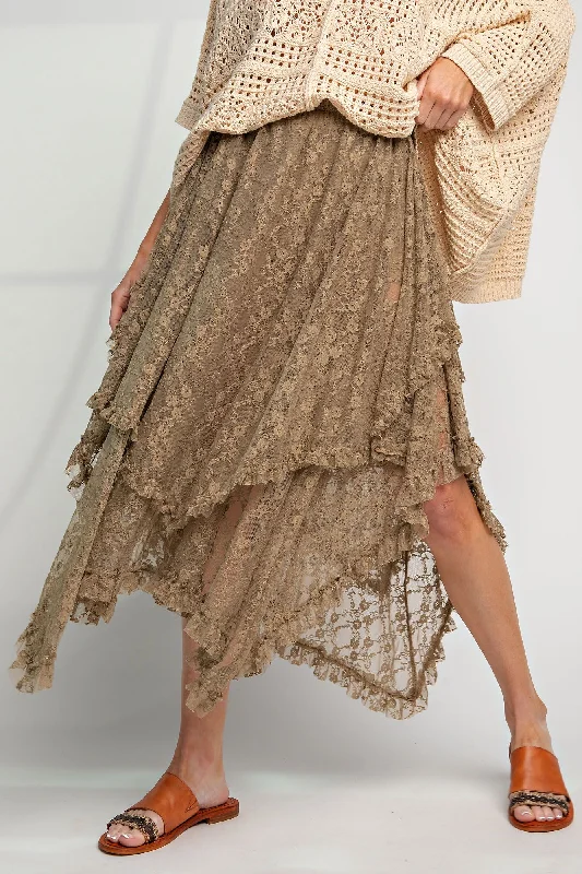 DOUBLE LAYERED ALL OVER LACE HANDKERCHIEF SKIRT silk skirt lustrous