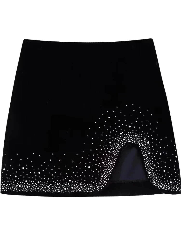 Women Fashion Hem Shinning Sequined Velvet Mini Skirt Female Chic Side Zipper Pencil denim skirt stylish