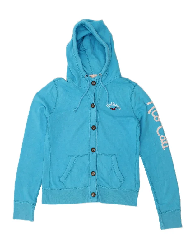HOLLISTER Womens Graphic Hooded Tracksuit Top Jacket UK 14 Large Blue Zippered Jacket Buttoned Jacket Snapped Jacket HOLLISTER Womens Graphic Hooded Tracksuit Top Jacket UK 14 Large Blue Zippered Jacket Buttoned Jacket Snapped Jacket