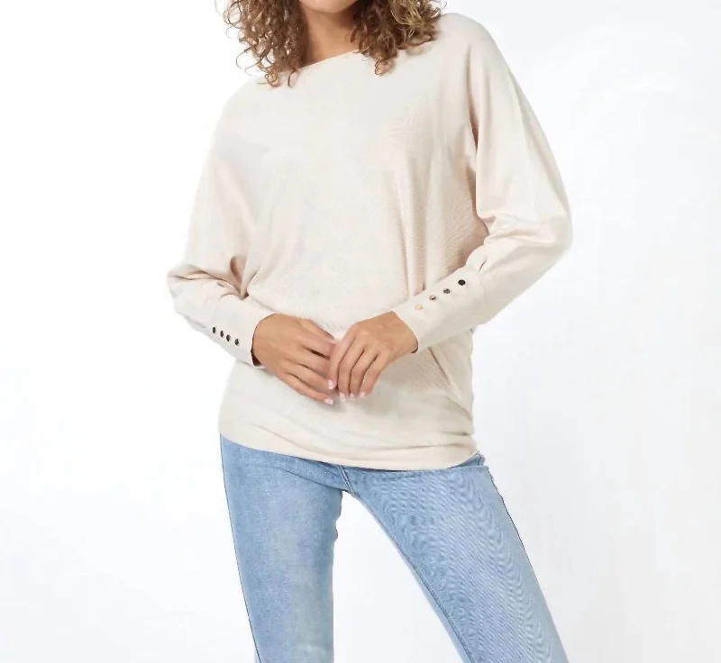 Dolman Sleeve Button Cuff Sweater Top In Light Sand Jersey Fabric Tulle Fabric Batik Fabric Dolman Sleeve Button Cuff Sweater Top In Light Sand Jersey Fabric Tulle Fabric Batik Fabric