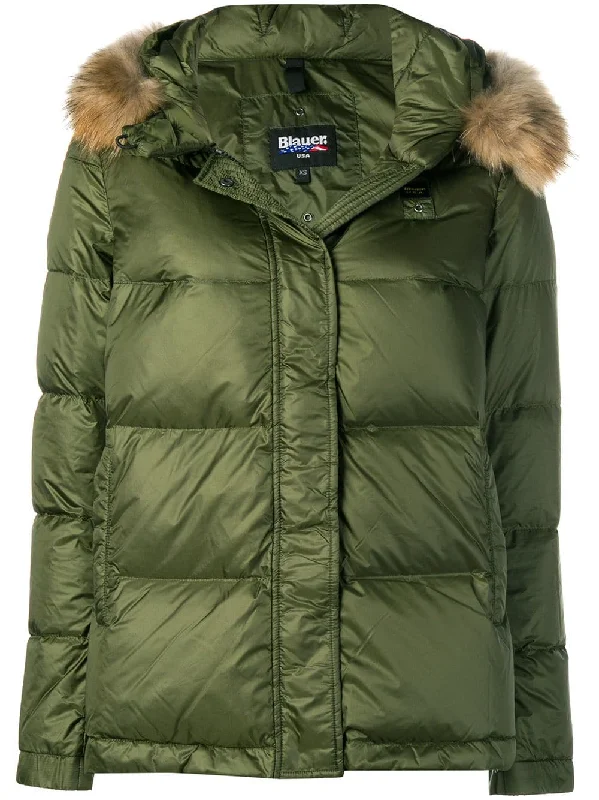 fur hood trim puffer jacket Tiered Jacket Buttoned Jacket Zippered Jacket