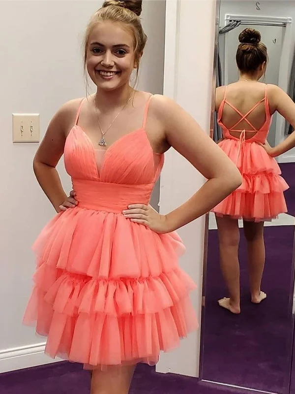 Spaghetti Straps Tulle Backless A-line V-neck Homecoming Dress, HC009 Tunics Stylish modern Spaghetti Straps Tulle Backless A-line V-neck Homecoming Dress, HC009 Tunics Stylish modern