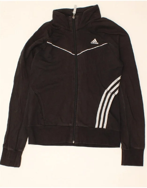 ADIDAS Womens Tracksuit Top Jacket UK 14 Medium Black Cotton Insulated Jacket Fitted Jacket Loose Jacket