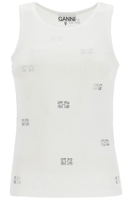 Ganni Women's Tank Top With Micro Rhinest graphic tank top