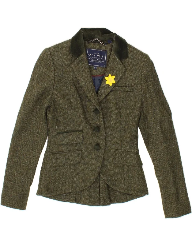 JACK WILLS Womens 3 Button Blazer Jacket UK 8 Small Green Herringbone Nylon Fabric Polyester Fabric Spandex Fabric JACK WILLS Womens 3 Button Blazer Jacket UK 8 Small Green Herringbone Nylon Fabric Polyester Fabric Spandex Fabric