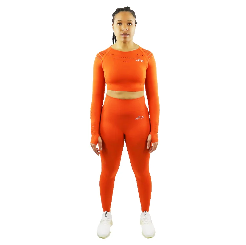 Long Sleeve Crop Top and Legging Set Ribbed Crop Top High Neck Heavyweight