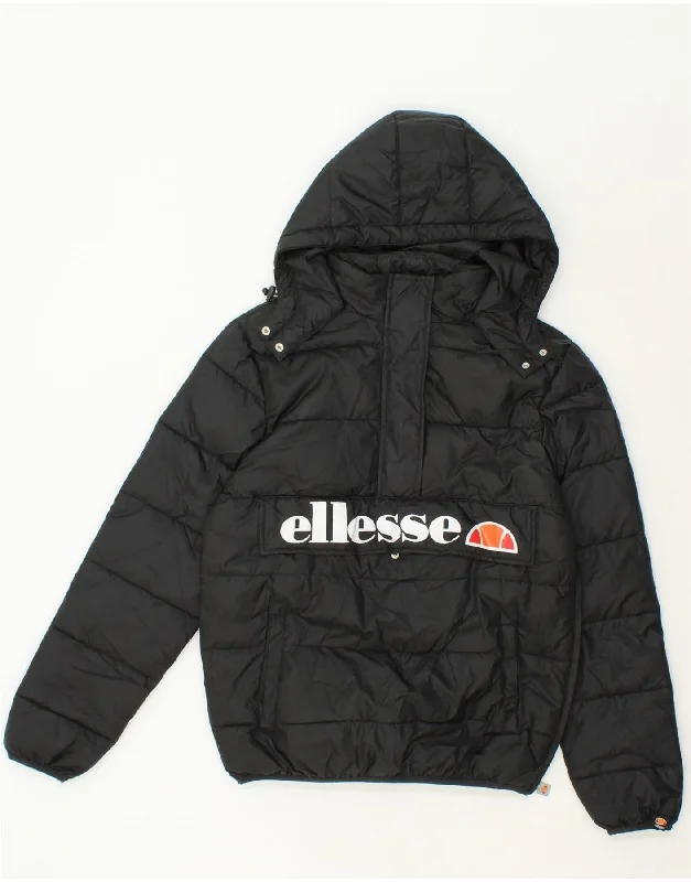 ELLESSE Womens Graphic Hooded Padded Jacket UK 10 Small Black Polyester Zippered Jacket Buttoned Jacket Snapped Jacket ELLESSE Womens Graphic Hooded Padded Jacket UK 10 Small Black Polyester Zippered Jacket Buttoned Jacket Snapped Jacket