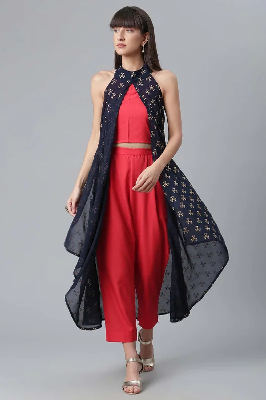 Red Crepe Solid Kurta Pant With Printed Jacket Mesh Jacket Canvas Jacket Denim Jacket Red Crepe Solid Kurta Pant With Printed Jacket Mesh Jacket Canvas Jacket Denim Jacket