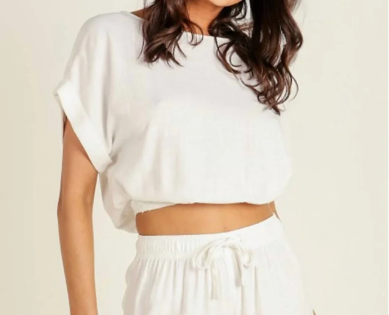 The Pacific Crop Top In White Mesh Blend Leather Blend Suede Blend