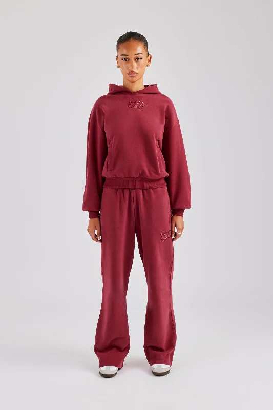 Glitter Applique Oversized Hoodie Tracksuit - Cherry Red Hoodie with Stripes Bold Sporty Glitter Applique Oversized Hoodie Tracksuit - Cherry Red Hoodie with Stripes Bold Sporty