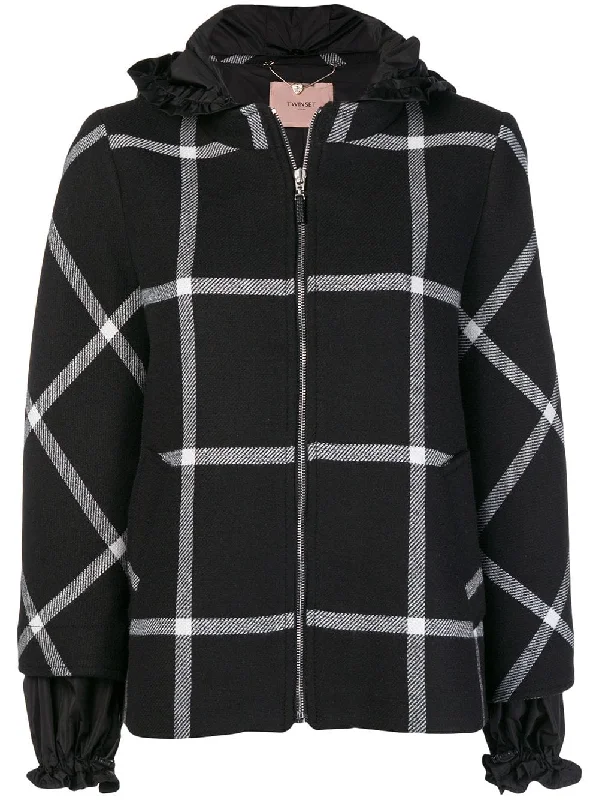 checked hooded jacket Oversized Jacket Tailored Jacket Straight Jacket