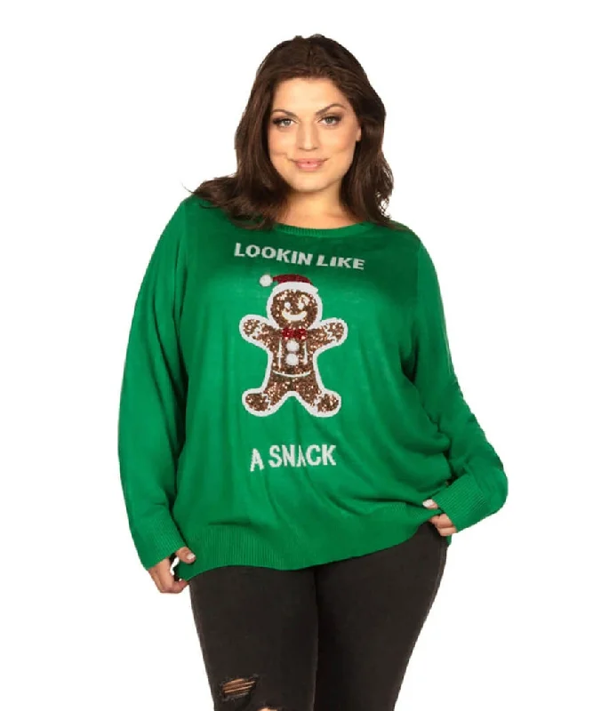 Women's Lookin' Like a Snack Plus Size Ugly Christmas Sweater Jersey Fabric Tulle Fabric Batik Fabric