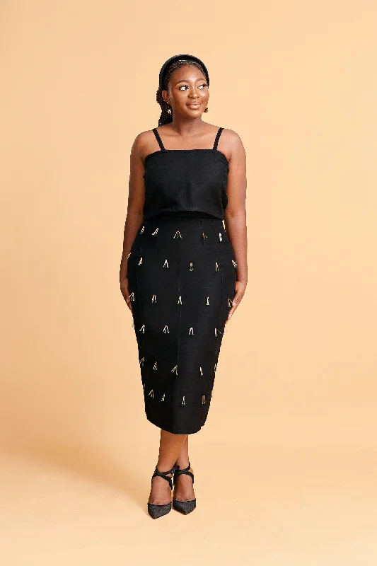 Erilyn Toni Aso-Oke skirt with back zip fastening button skirt front