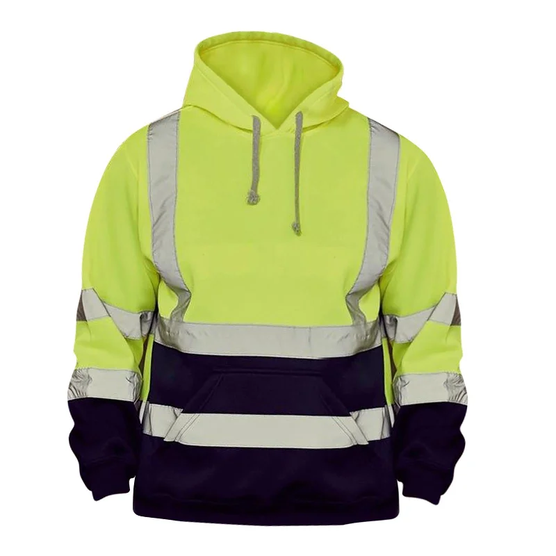 Maxbell Safety High Visibility Mens Hoodie Sweatshirt Tops Sports Roadside Emergency fluorescent S Cotton Hoodie Fleece Lining Warmth