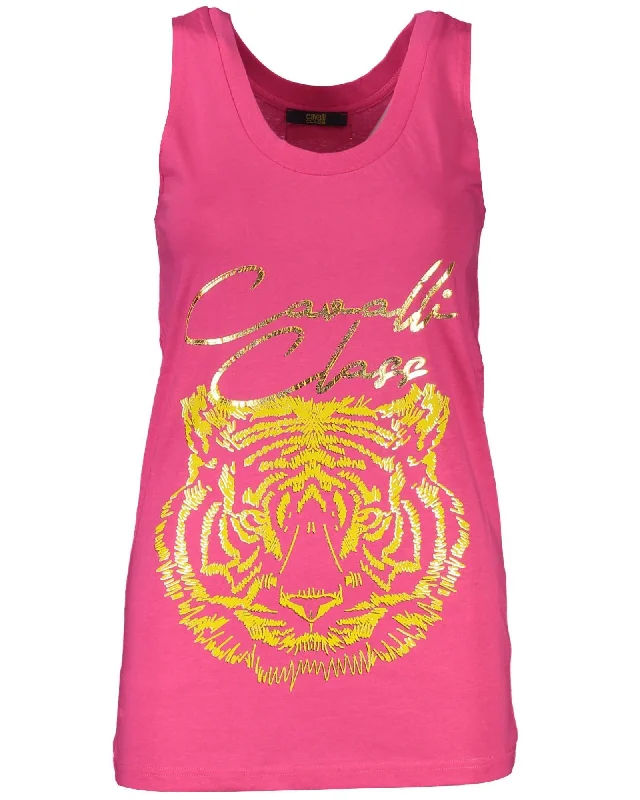 Cavalli Class  Women's Pink Tank Top with Tiger Print soft pink tank