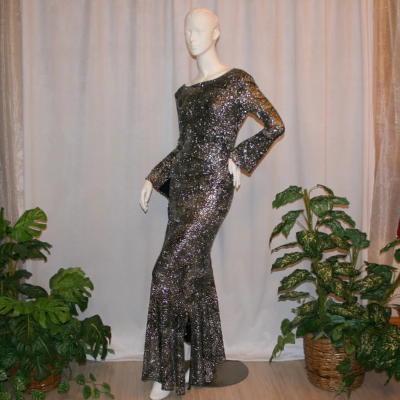 Silver Swirls on Black Latin-Rhythm-Tango Dress-Charming Silver Swirls Tunics Velvet soft