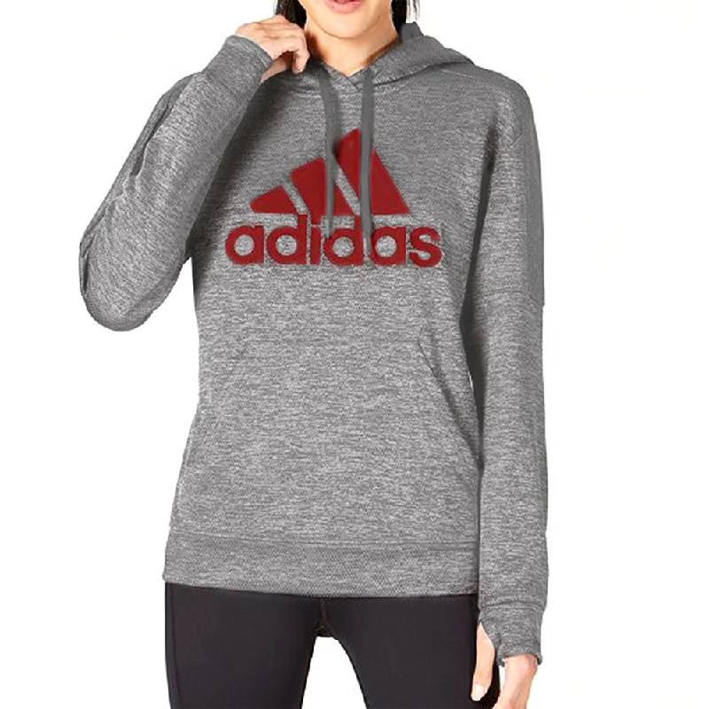 Adidas Women's Originals Shine Logo Hoodie Light Grey Hoodie with Hem Ribbing Snug Secure