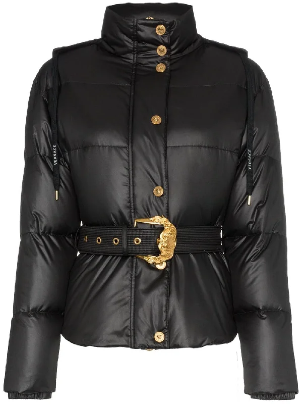 hooded belted feather down puffer jacket Hoodie Zip-Up Jacket Button-Up Jacket