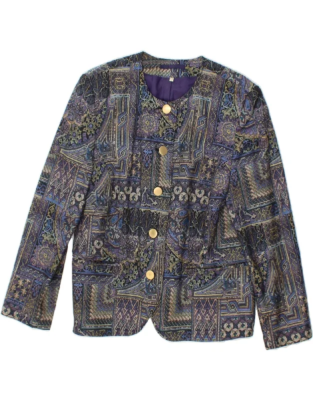 VINTAGE Womens 5 Button Blazer Jacket IT 44 Medium Purple Patchwork Toggled Jacket Drawstring Jacket Belted Jacket VINTAGE Womens 5 Button Blazer Jacket IT 44 Medium Purple Patchwork Toggled Jacket Drawstring Jacket Belted Jacket