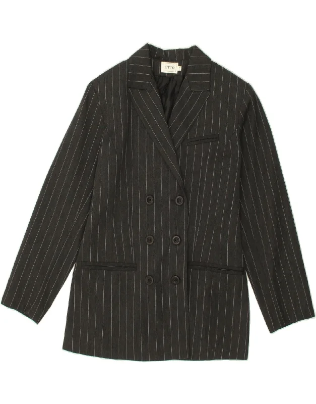 VINTAGE Womens Double Breasted Blazer Jacket IT 42 Medium Grey Pinstripe Oversized Jacket Tailored Jacket Straight Jacket