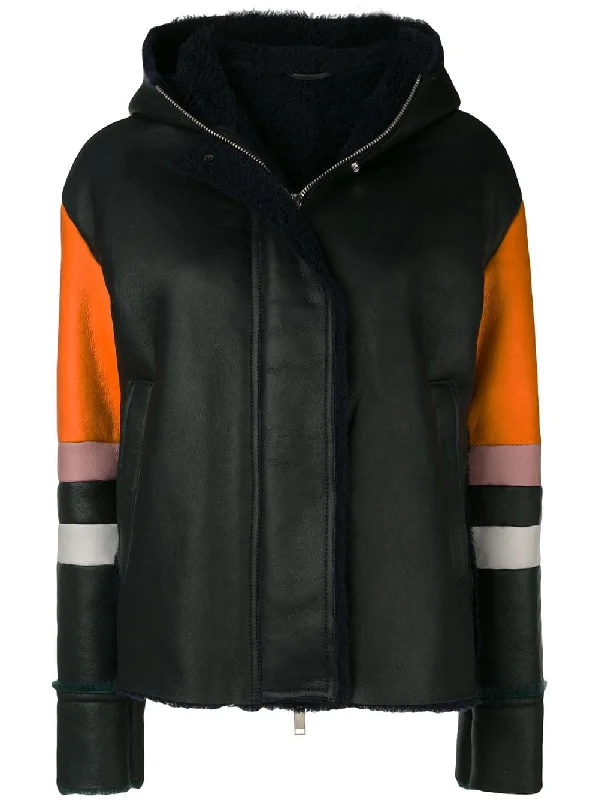 colour block hooded jacket Oversized Jacket Tailored Jacket Straight Jacket