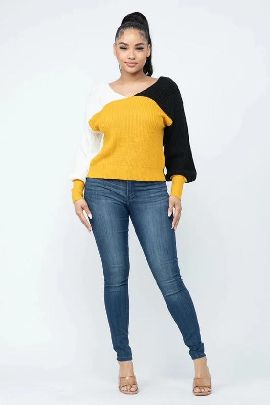 Color Block Twisted Open Back Loose Fit Cozy Sweater Available in Sizes S-XL Fitted Loose Oversized Color Block Twisted Open Back Loose Fit Cozy Sweater Available in Sizes S-XL Fitted Loose Oversized