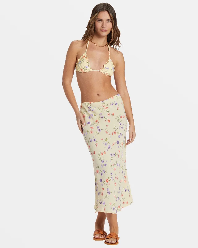 Kismet Printed Midi Skirt - Yellow high waist skirt