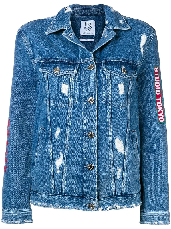 distressed denim jacket One-Shoulder Jacket Off-the-Shoulder Jacket Asymmetrical Jacket