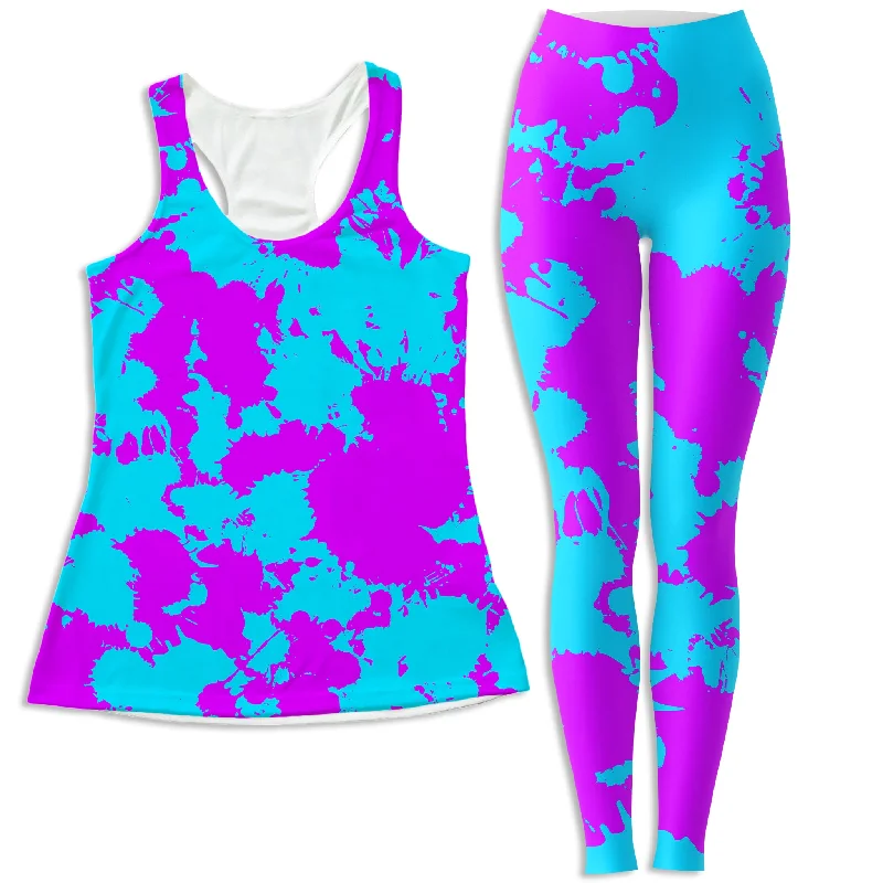 Blue and Purple Paint Splatter Women's Tank and Leggings Combo basic tank top