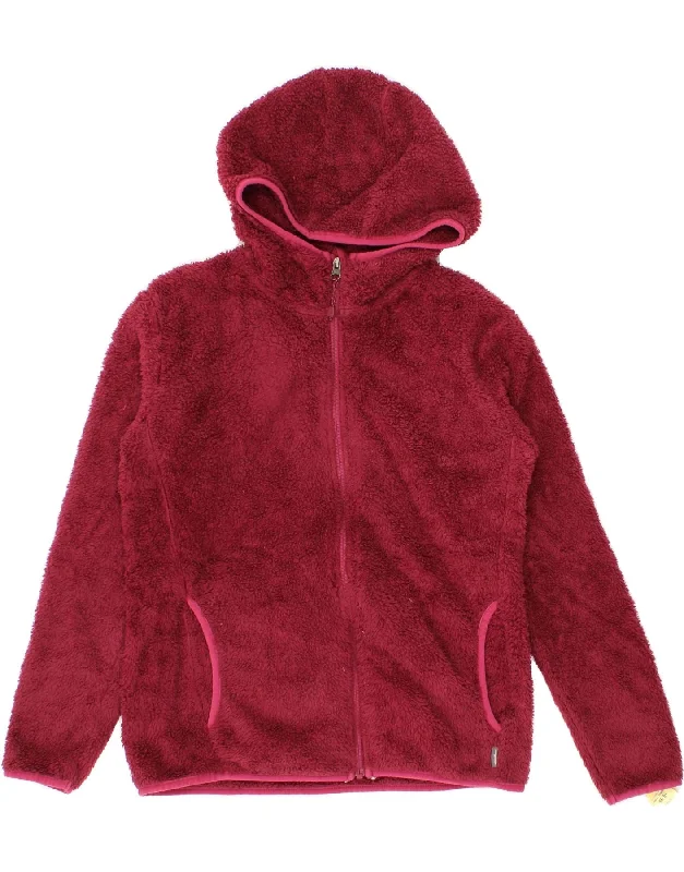 EDDIE BAUER Womens Hooded Fleece Jacket UK 10 Small Burgundy Polyester Appliqued Jacket Beaded Jacket Sequined Jacket