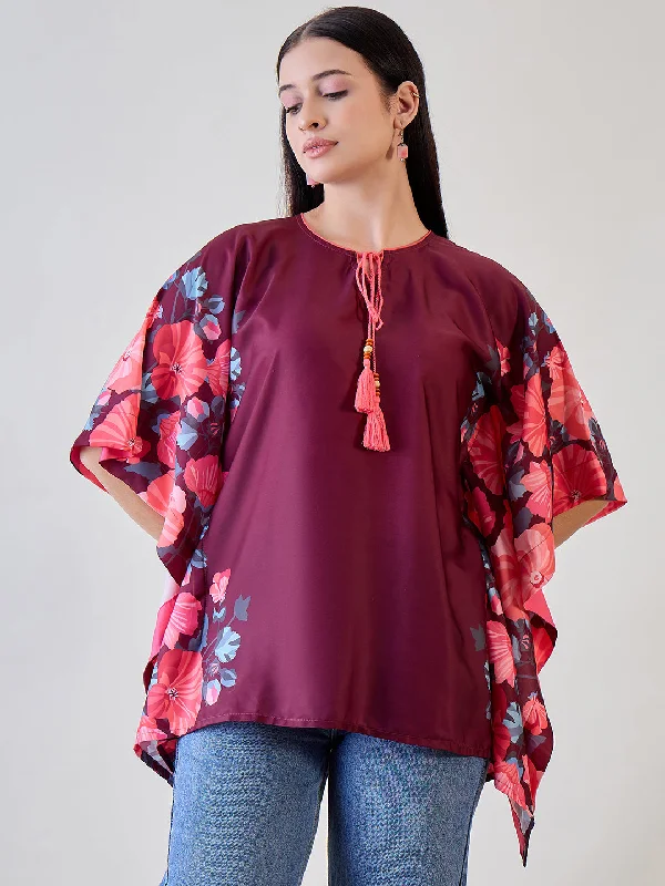 Maroon Floral Kaftan Crop Top Polka Dot Checkered Tartan