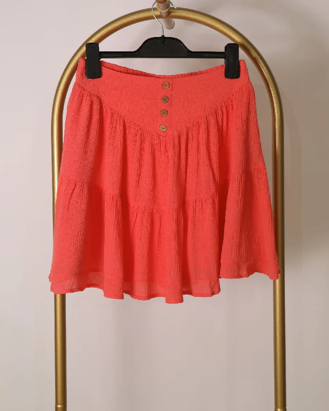 Tiered Mini Skirt with Button Detailing - Coral vintage skirt charm