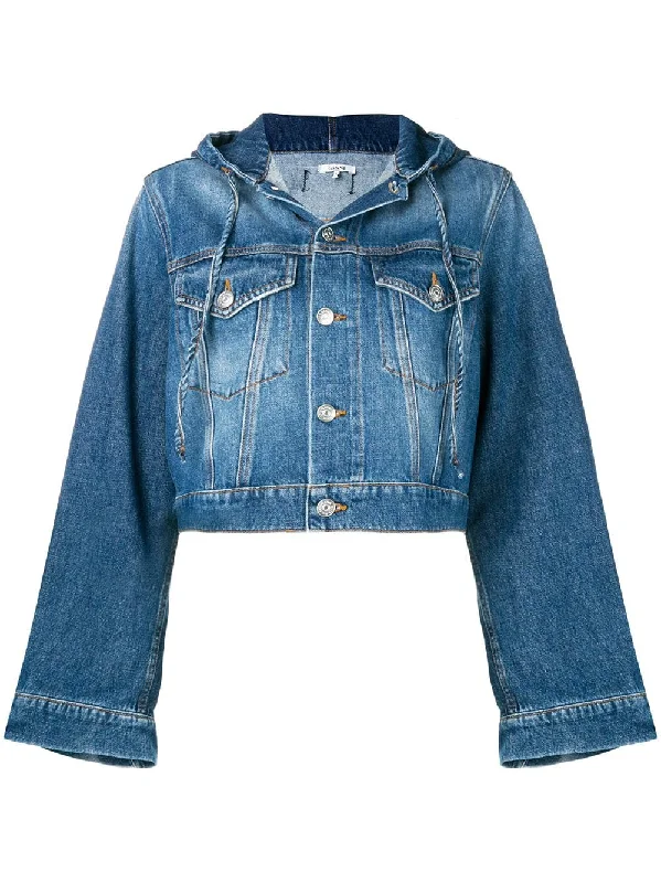 hooded denim jacket A-Line Jacket Boat Neck Shawl Collar