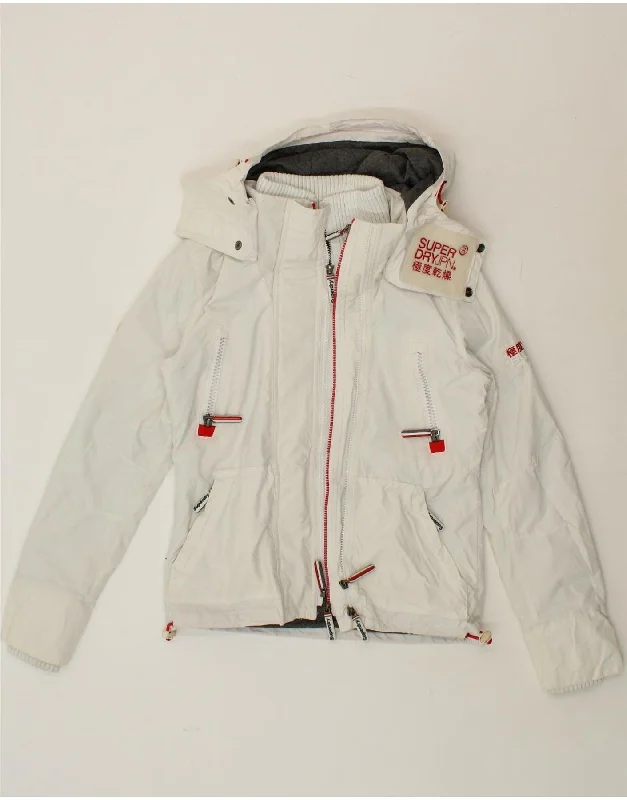 SUPERDRY Womens Hooded Windbreaker Jacket UK 6 XS White Polyester Wool Jacket Cashmere Jacket Tweed Jacket SUPERDRY Womens Hooded Windbreaker Jacket UK 6 XS White Polyester Wool Jacket Cashmere Jacket Tweed Jacket