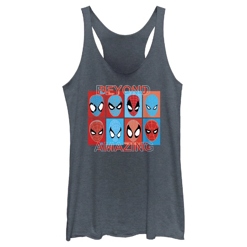 Women's Spider-Man: Beyond Amazing Mask Squares Racerback Tank Top peekaboo tank top Women's Spider-Man: Beyond Amazing Mask Squares Racerback Tank Top peekaboo tank top