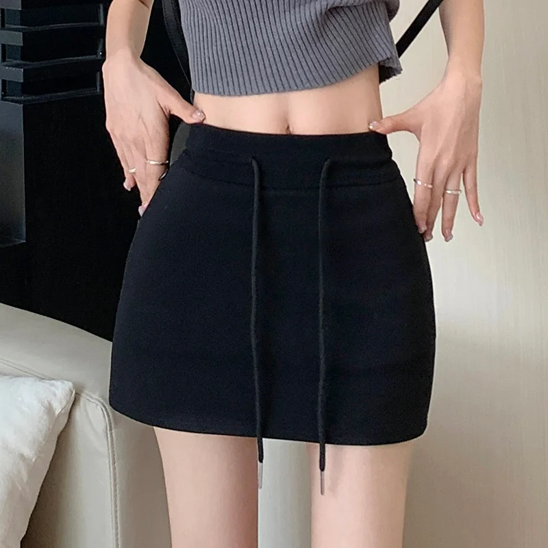 Women'S Fashion Casual Solid Color High Waist Lace-Up Sports Skirt modal blend skirt