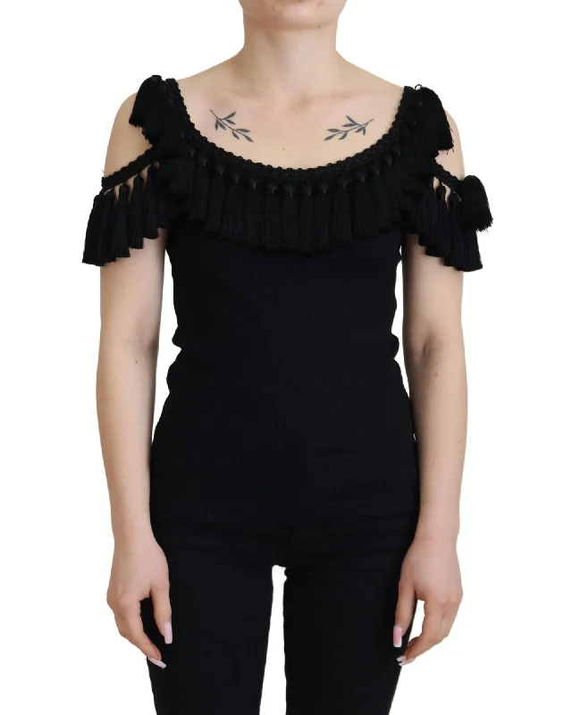 Dolce & Gabbana  Women's Ribbed Tank Top with Tassel - Black lace back tank