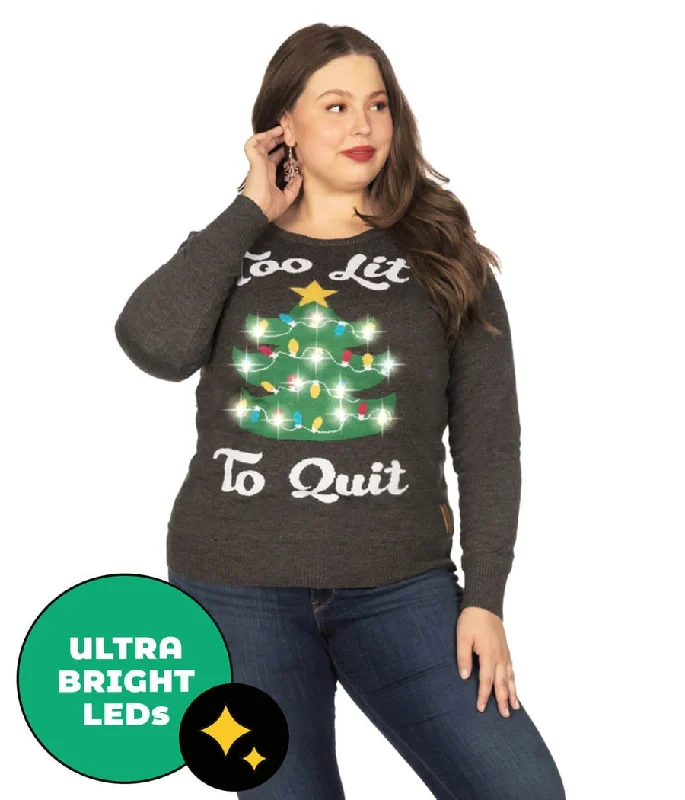 Women's Too Lit Light Up Plus Size Ugly Christmas Sweater Spandex Blend Rayon Blend Denim Blend