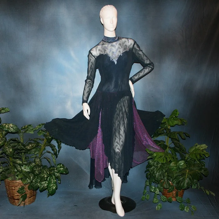Navy Blue Stretch Lace Ballroom Dress with Purple Accents on Sale-Leanna Tunics Chic fashionable Navy Blue Stretch Lace Ballroom Dress with Purple Accents on Sale-Leanna Tunics Chic fashionable