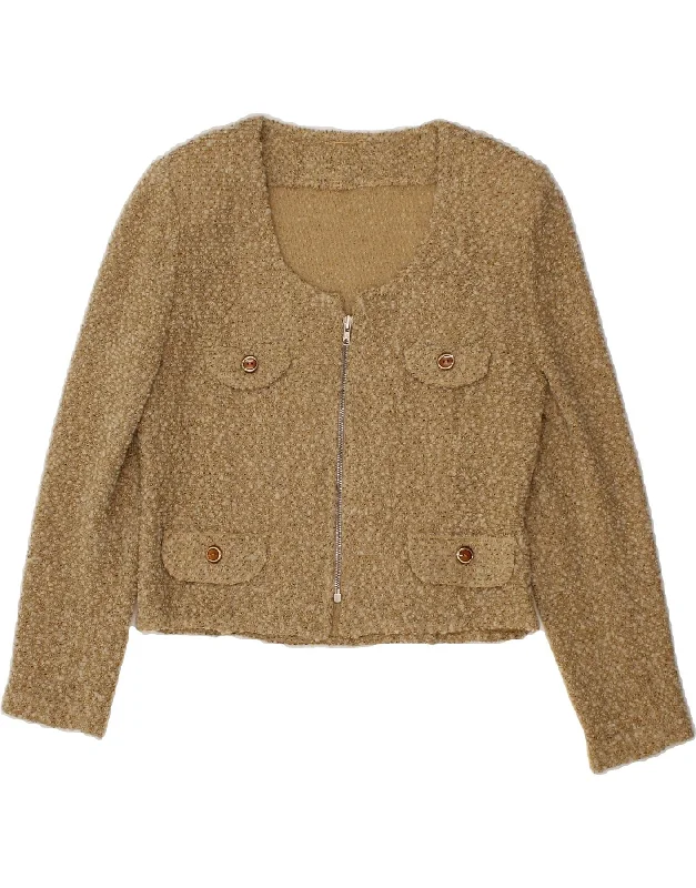 VINTAGE Womens Crop Blazer Jacket UK 12 Medium Brown Flecked V-Neck Jacket Boat Neck Jacket Square Neck Jacket VINTAGE Womens Crop Blazer Jacket UK 12 Medium Brown Flecked V-Neck Jacket Boat Neck Jacket Square Neck Jacket