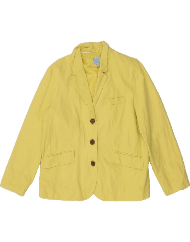 JOULES Womens 3 Button Blazer Jacket UK 16 Large  Yellow Cotton Denim Fabric Leather Fabric Suede Fabric