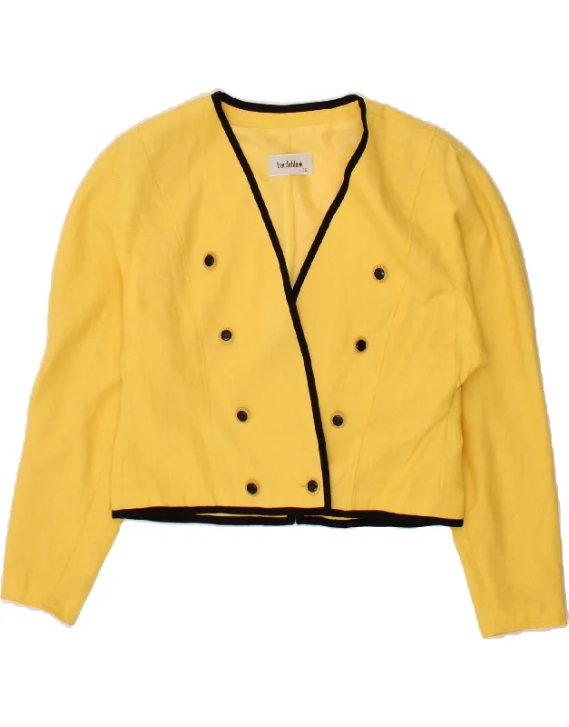 VINTAGE Womens Crop Double Breasted Blazer Jacket EU 38 Medium Yellow Rayon Fabric Velvet Fabric Corduroy Fabric