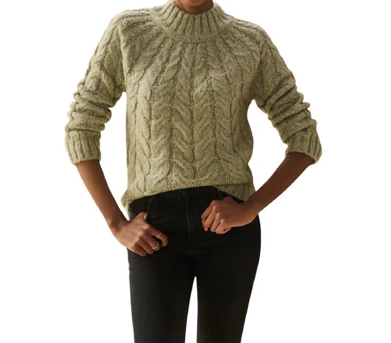 Dylan Cable Knit Sweater In Moss Embroidered Appliqued Beaded