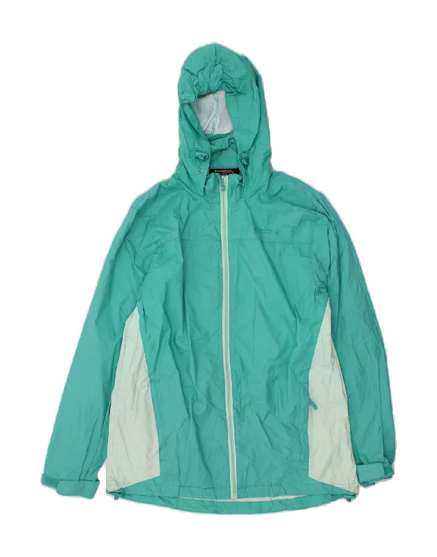 MOUNTAIN WAREHOUSE Womens Rain Jacket UK 12 Medium Turquoise Colourblock Front Pockets Side Pockets Patch Pockets