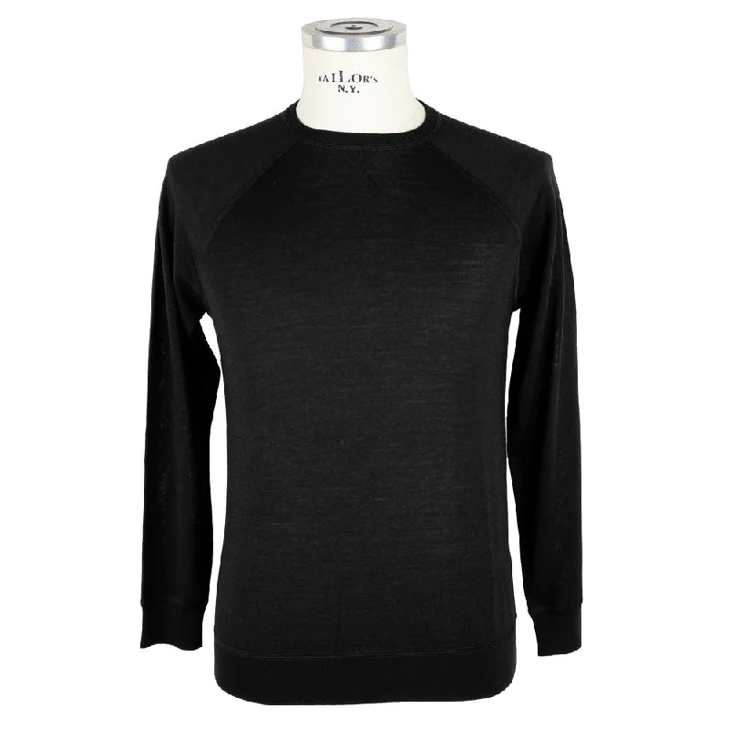 Black Wool Men Sweater Fleece Sweater Nylon Polyester