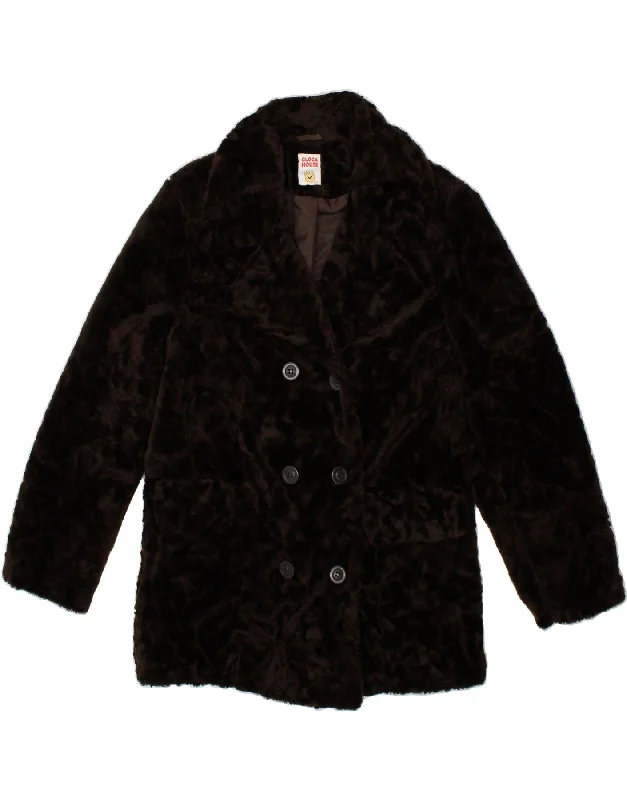 CLOCK HOUSE Womens Faux Fur Jacket UK 14 Medium Brown Acrylic A-Line Jacket Boat Neck Shawl Collar CLOCK HOUSE Womens Faux Fur Jacket UK 14 Medium Brown Acrylic A-Line Jacket Boat Neck Shawl Collar