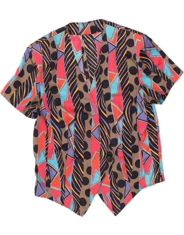 VINTAGE Womens Double Breasted Blazer Jacket UK 12 Medium Multicoloured Notch Collar Peter Pan Collar Cowl Neck VINTAGE Womens Double Breasted Blazer Jacket UK 12 Medium Multicoloured Notch Collar Peter Pan Collar Cowl Neck