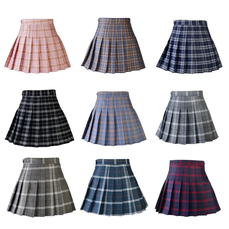 Women Pleat Skirt Preppy Style Plaid 0Mini Cute Japanese School Uniforms Ladies silk skirt sleek