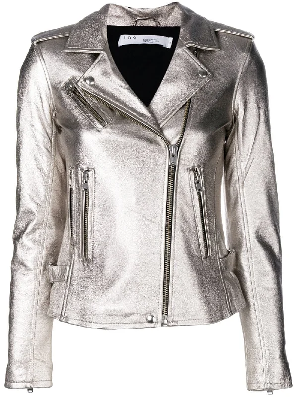 metallic biker jacket Zippered Jacket Buttoned Jacket Snapped Jacket