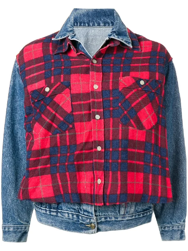 layered check denim jacket Plaid Jacket Tartan Jacket Houndstooth Jacket
